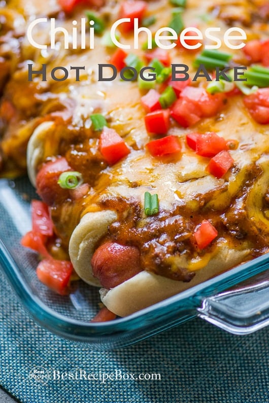 Chili Cheese Hot Dogs in a Casserole for Parties! | @bestrecipebox