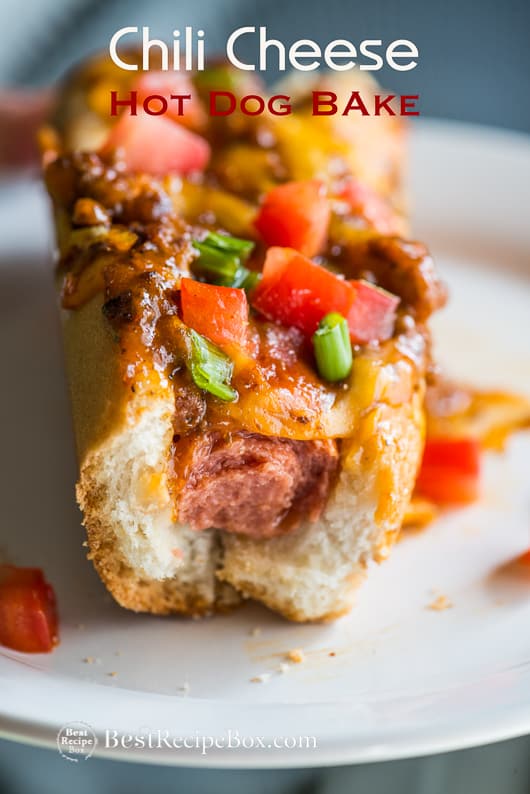 Chili Cheese Hot Dogs in a Casserole for Parties! | @bestrecipebox