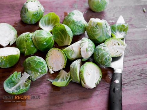 washed brussels sprouts and cut in half