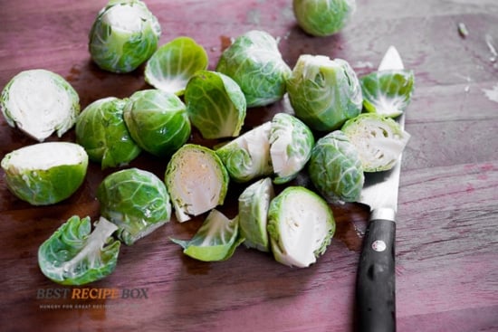 washed brussels sprouts and cut in half