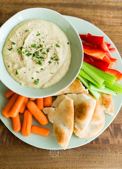 Super Easy and Creamy Homemade Hummus Recipe in a bowl