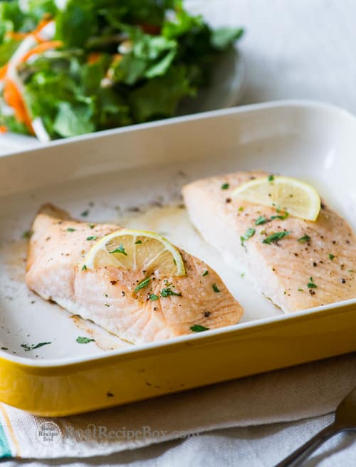 Easy Oven Baked Salmon Recipe - A healthy and easy 30 minute recipe for dinner on BestRecipeBox.com