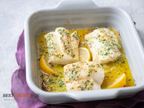 melted butter in pan with fish