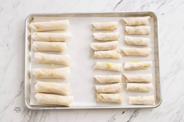 Crispy spring rolls recipe on a tray
