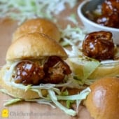 Smoky BBQ Chicken Meatball Sliders Recipe via ChickenRecipeBox.com