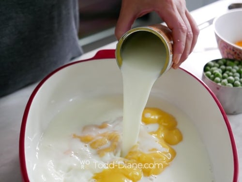 pouring soup mix into dish