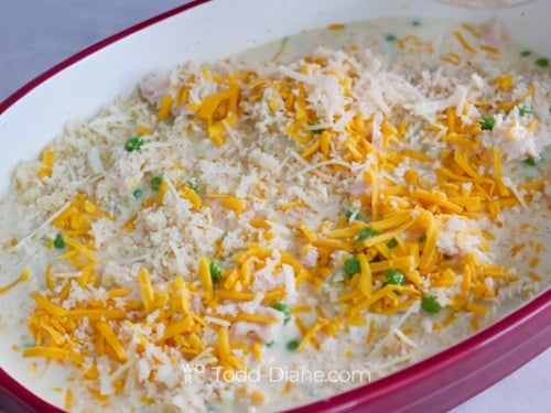 bread crumb over noodles