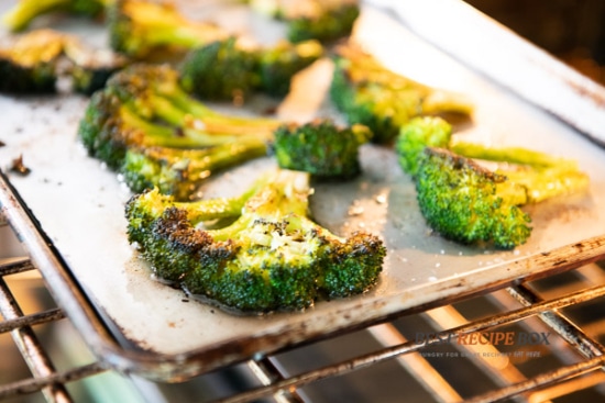 Roasted broccoli steaks on baking sheet pan