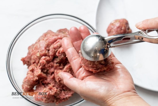 Forming meatballs with a cookie scoop