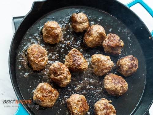 browning meatballs in skillet