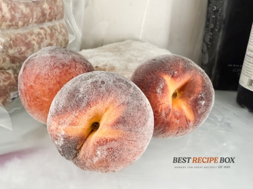 frozen peaches in the freezer