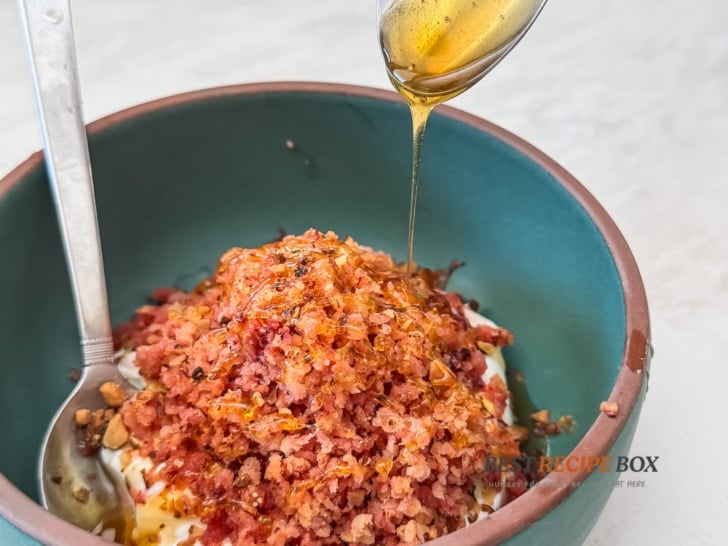 drizzle of honey over the cream mixture