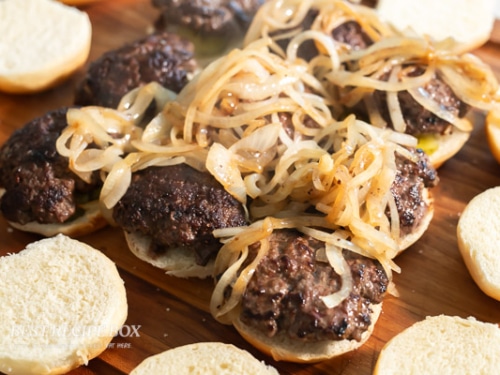 onions on slider patties