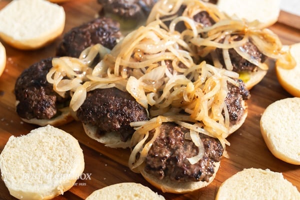 onions on slider patties
