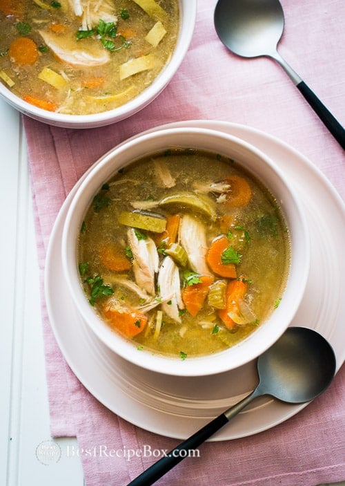 Wonderful Slow Cooker Chicken Vegetable Soup Recipe in bowl with spoon