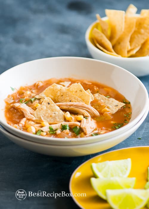 Slow Cooker Chicken Tortilla Soup in a bowl