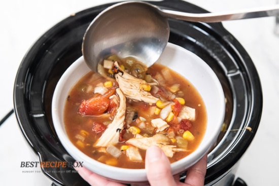 bowl of soup from slow cooker chicken tortilla soup