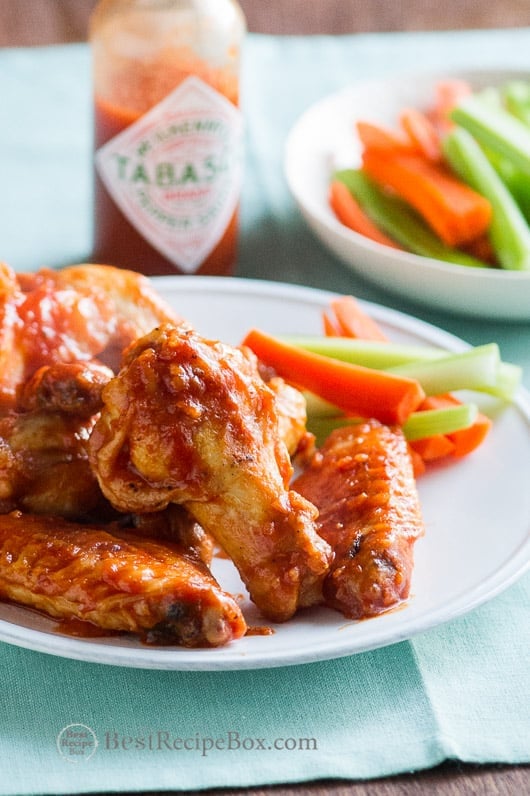 Healthier Tabasco Chicken Wings loaded with flavor, less fat on a plate