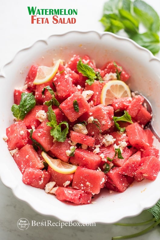 Refreshing Healthy Watermelon Feta Salad Recipe in a bowl