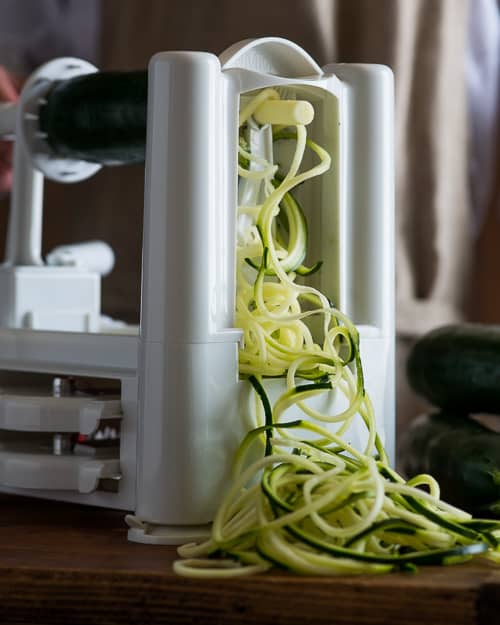 Zucchini Noodle spiralizer tool to make zoodles step by step