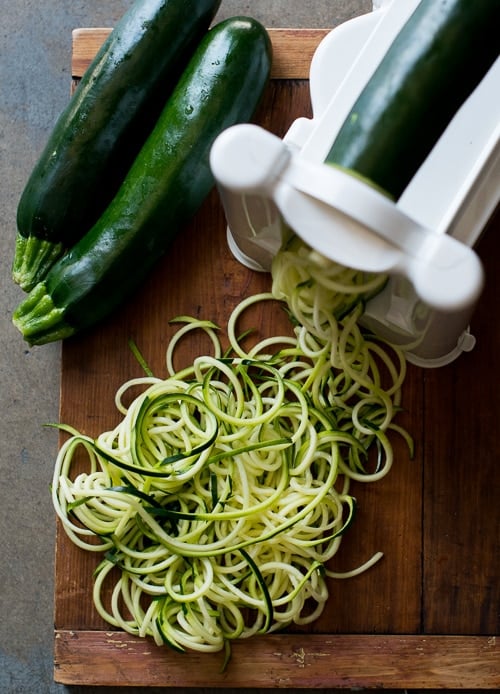 Zucchini Noodle spiralizer tool to make zoodles step by step 